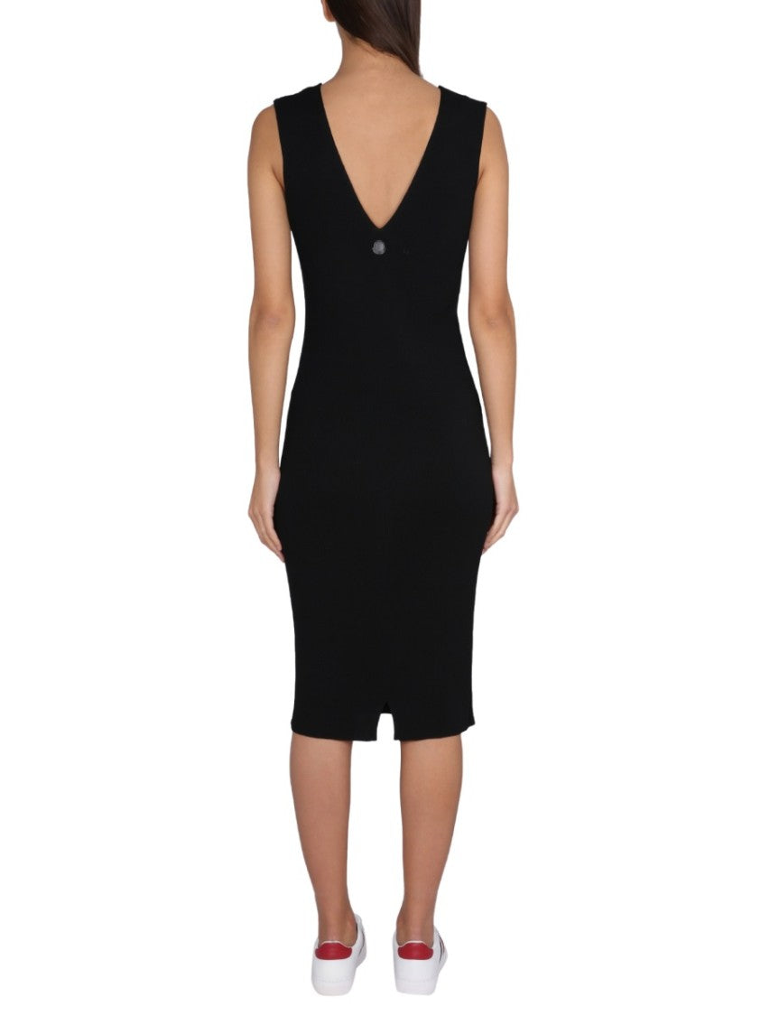 Moncler V-Neck Knit Dress With Moncler Logo Detail