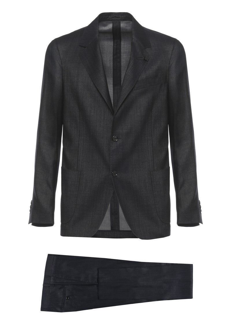 Lardini Black Pin Lapel Wool Suit