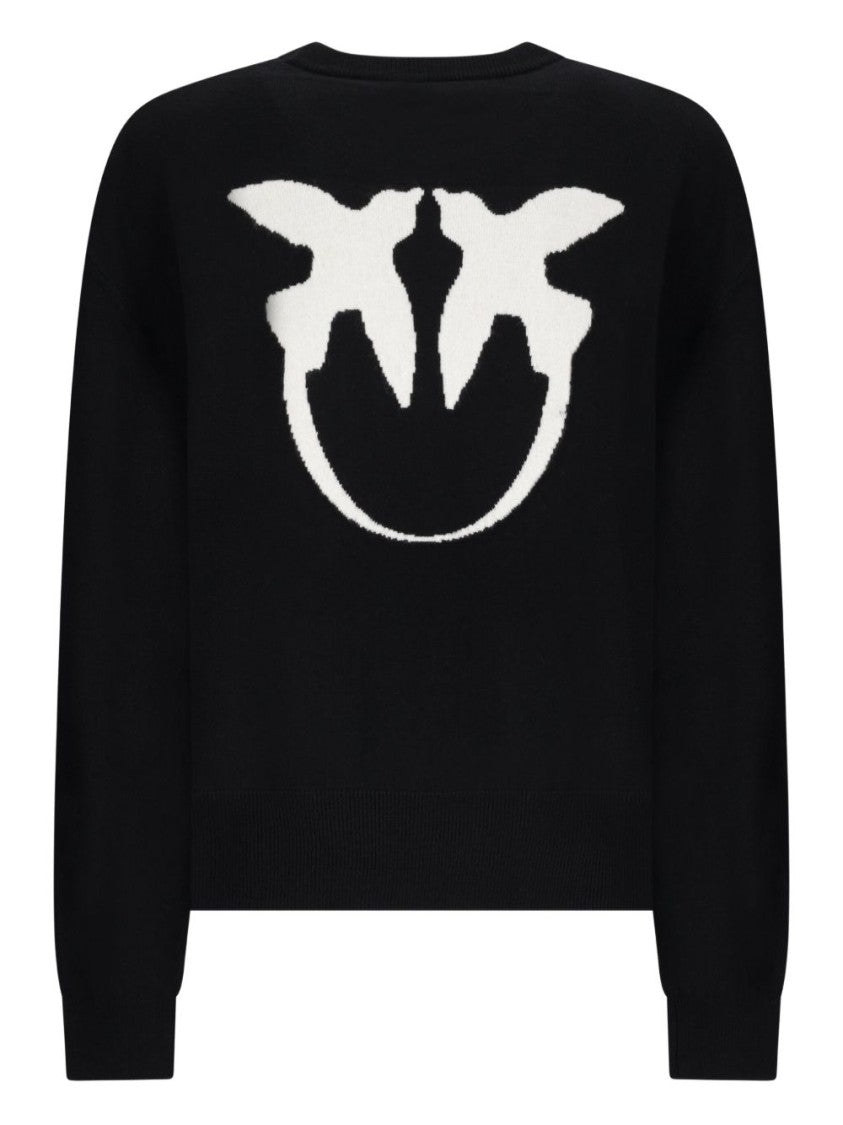 Pinko Wool-Cashmere Blend Sweater With Bird Graphic