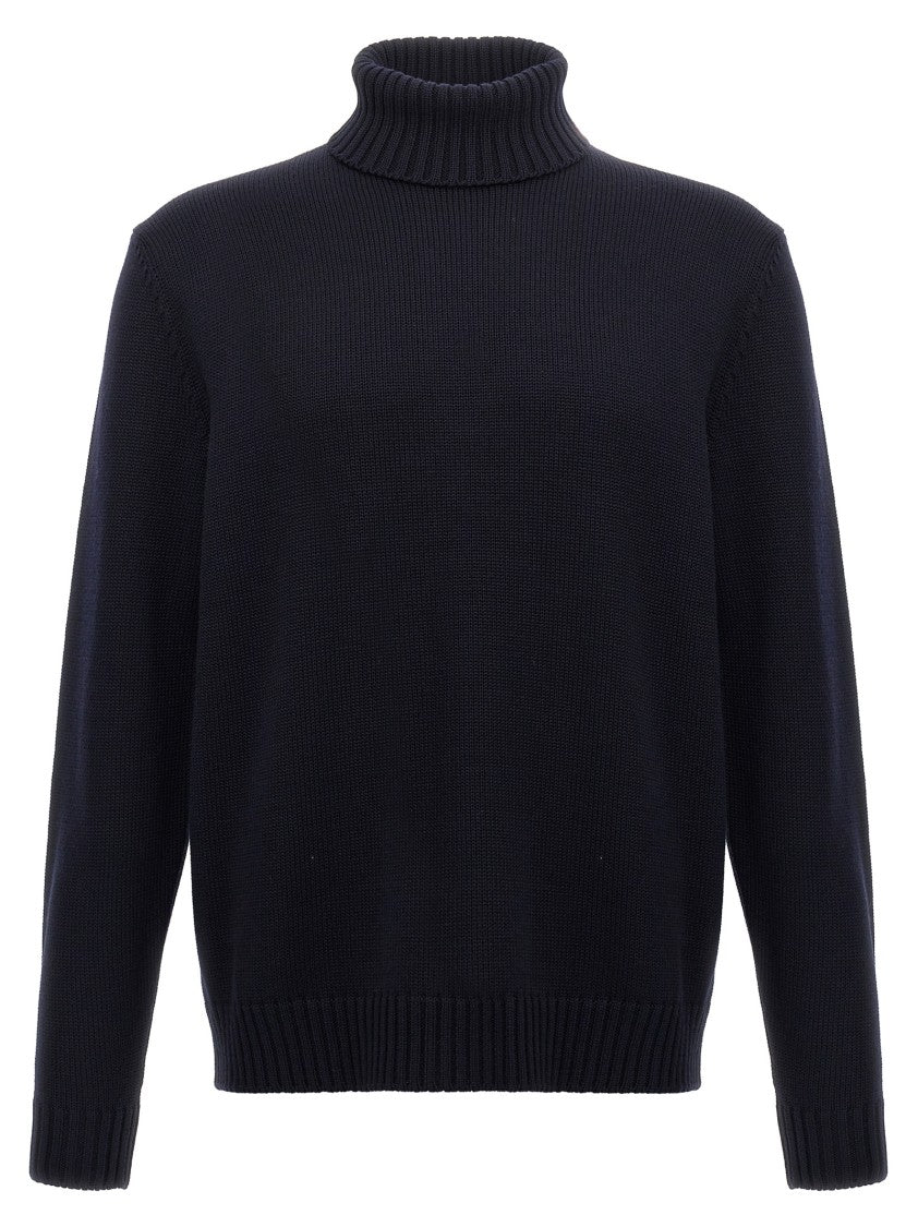 Zanone Turtleneck Wool Sweater With Turn-Up Collar And Cuffed Sleeves