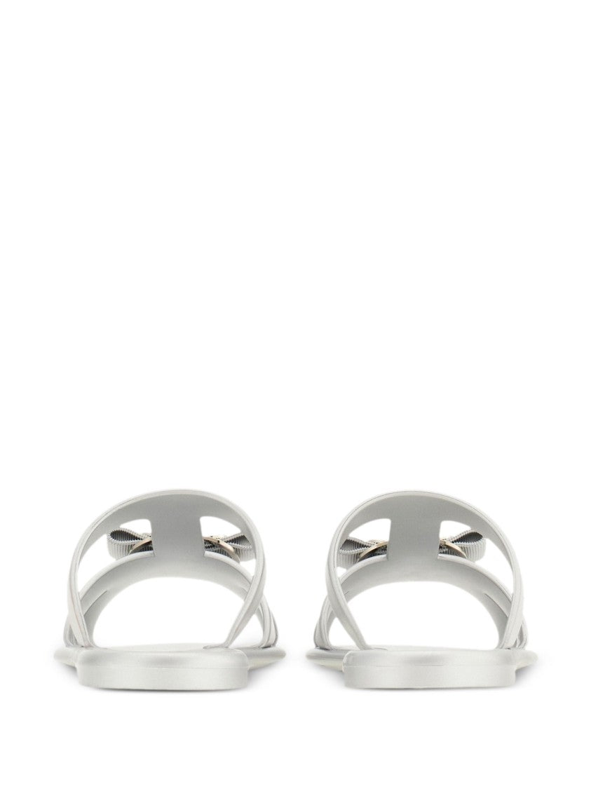 Salvatore Ferragamo Silver Lilou Flat Slide Rubber Sandals