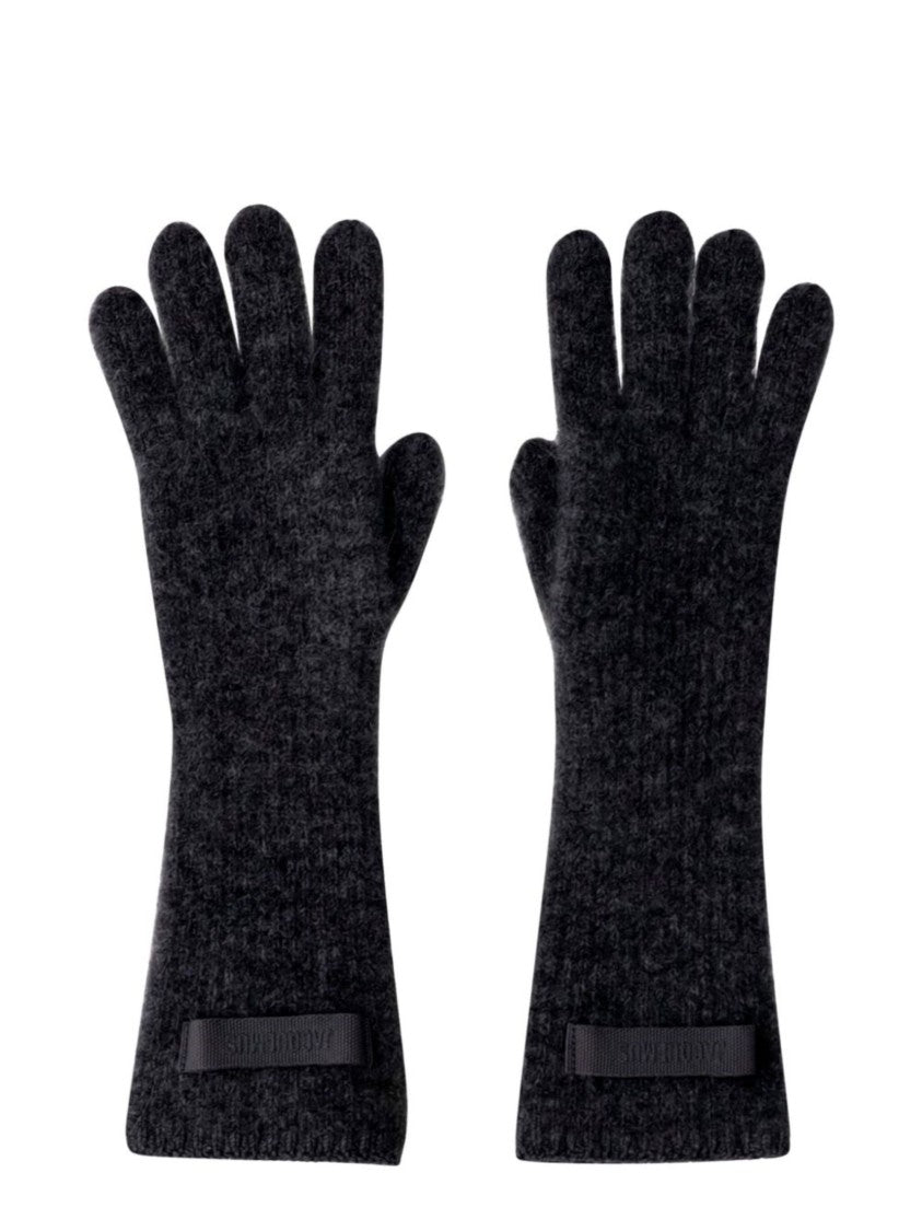 Jacquemus Black Long Textured Ribbed Knit Gloves