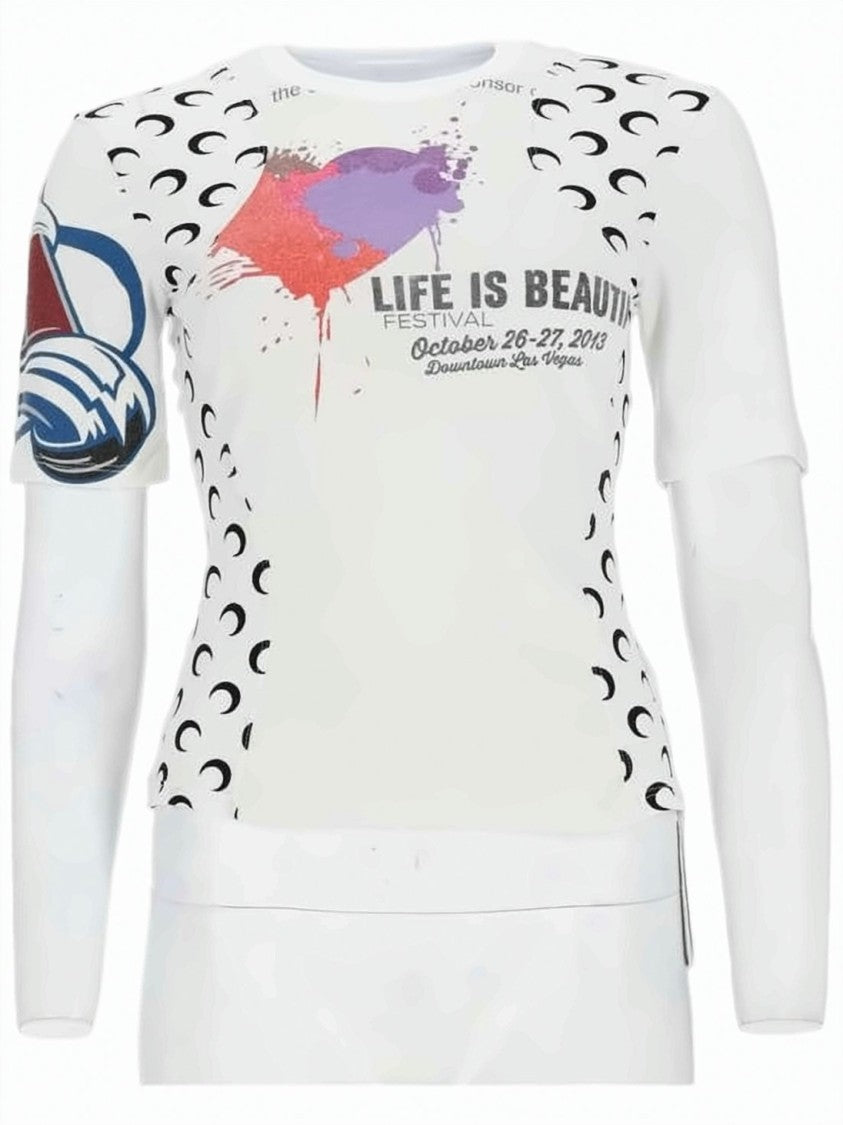 Marine Serre Short-Sleeve Fitted Top With Abstract Heart Graphic