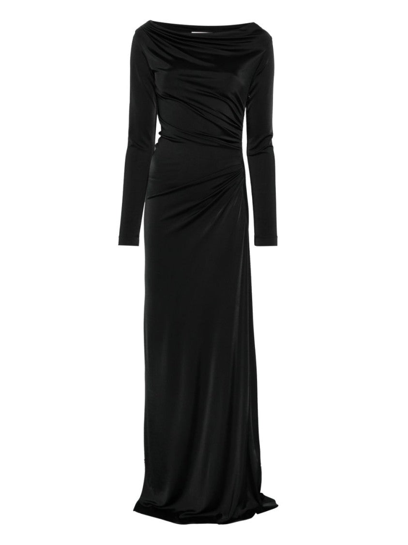 Victoria Beckham Floor-Length Black Dress With Off-The-Shoulder Neckline