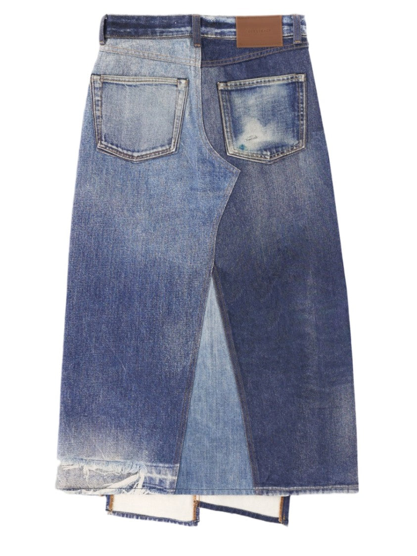 Our Legacy Patchwork Denim Midi Skirt With Front Slit