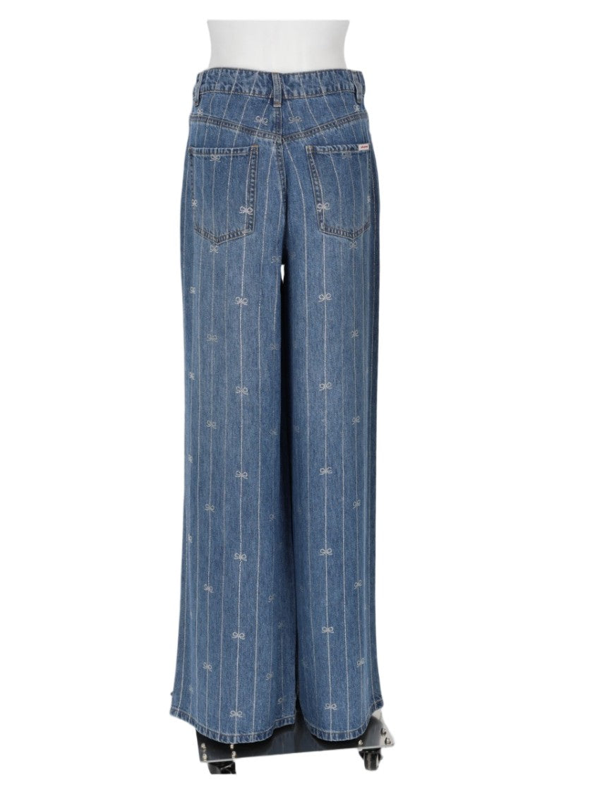 Self-Portrait Pinstripe Wide-Leg Lyocell Denim Jeans