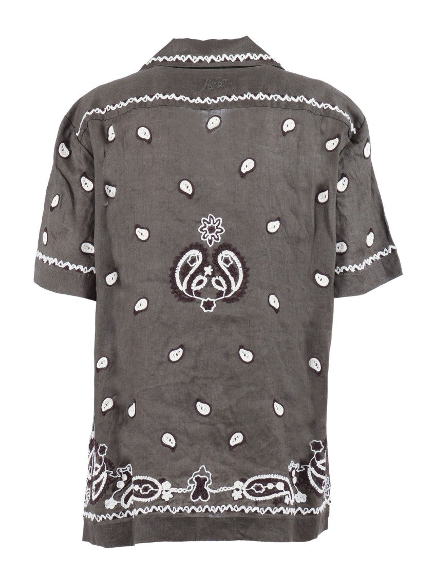 P.A.R.O.S.H. Brown Linen Short-Sleeved Shirt With Intricate Embroidery