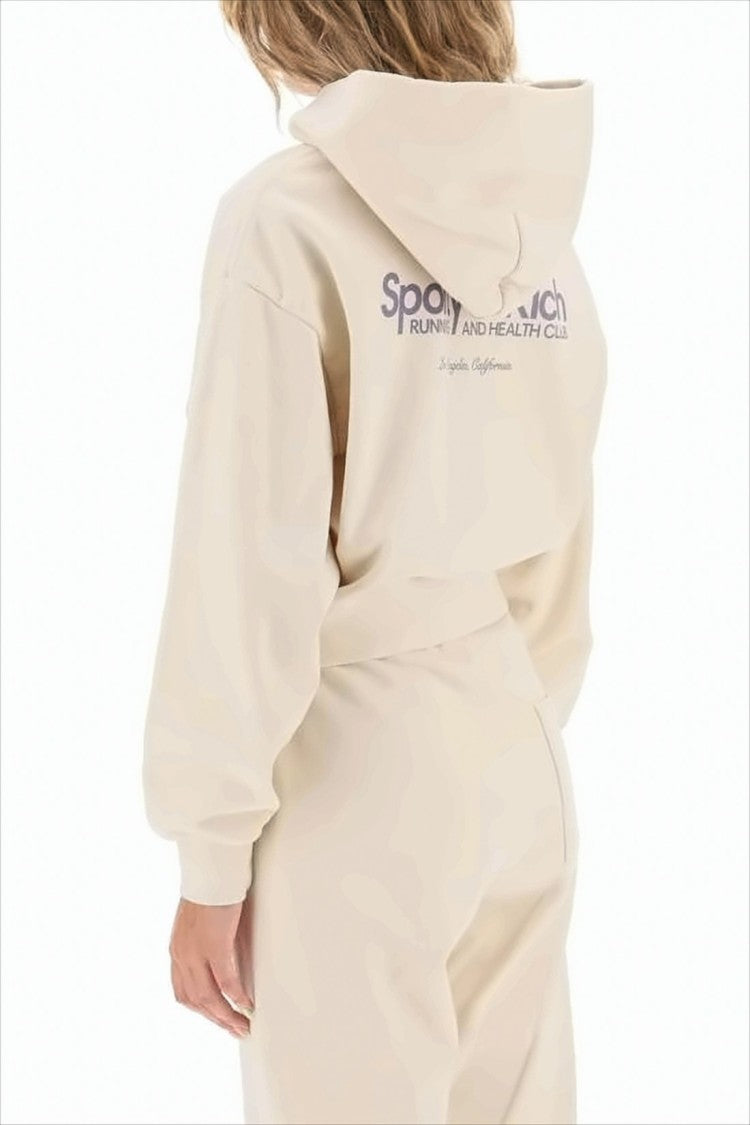 Sporty And Rich Cropped Light Beige Hoodie With Subtle Logo Print