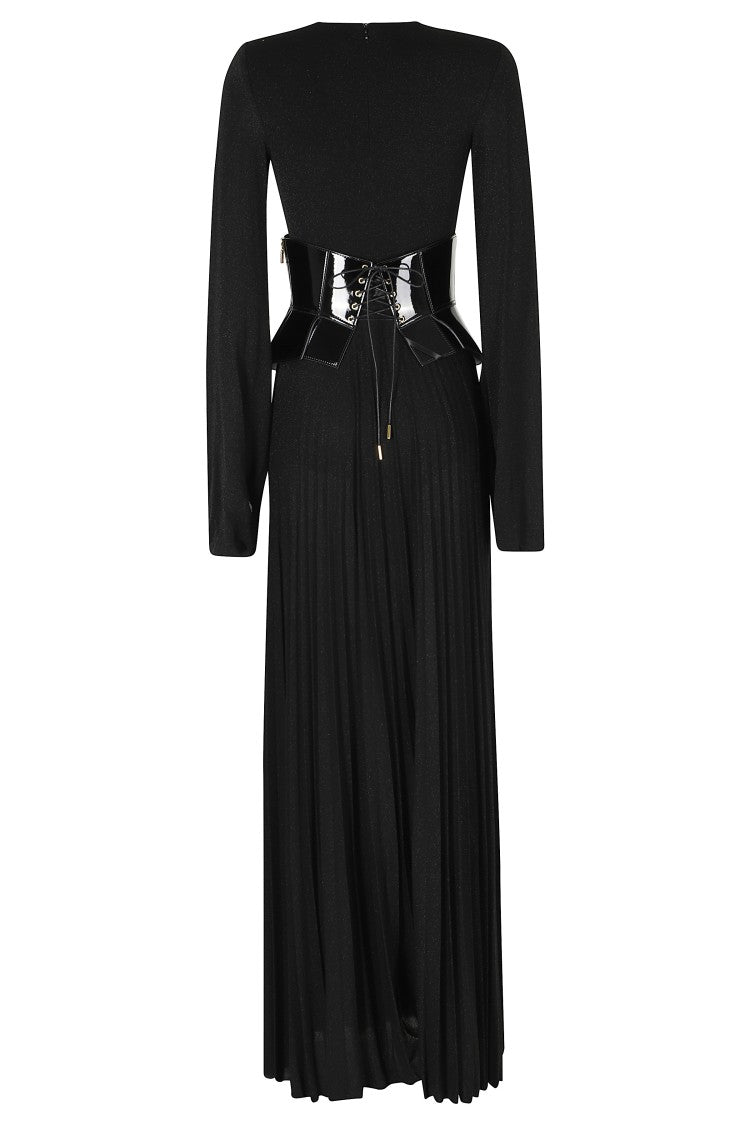 Elisabetta Franchi Black Pleated Lurex Viscose-Blend Midi Dress