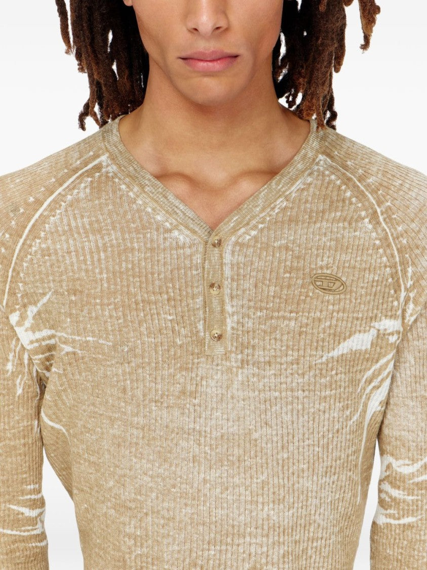 Diesel Beige V-Neck Ribbed Button Sweater