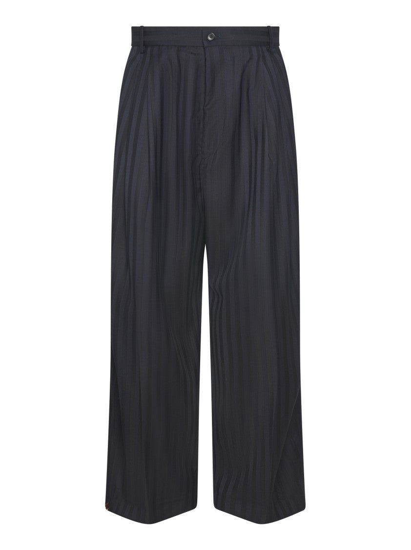 Hed Mayner Wide-Leg Draped Trousers With Navy Stripe Detail