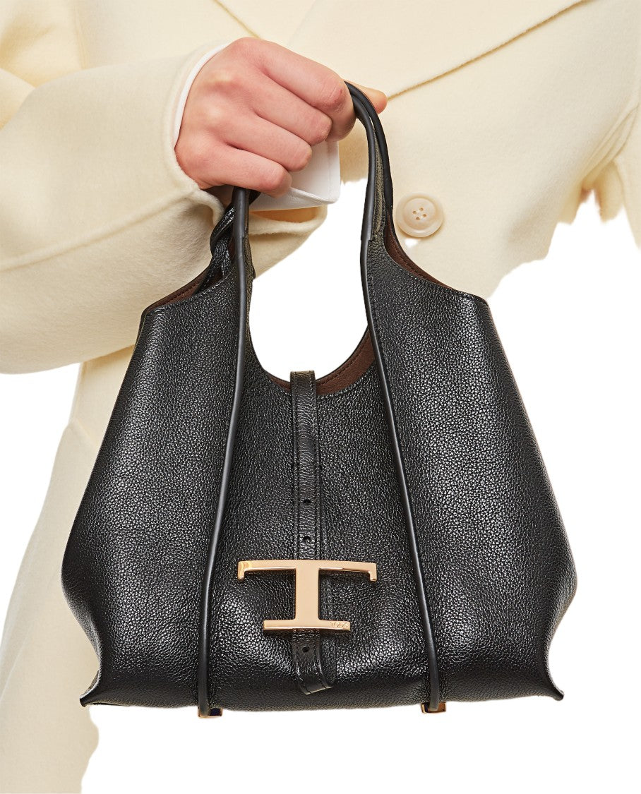 Tod's Structured Leather Shopping Bag With T Timeless Logo Pendant