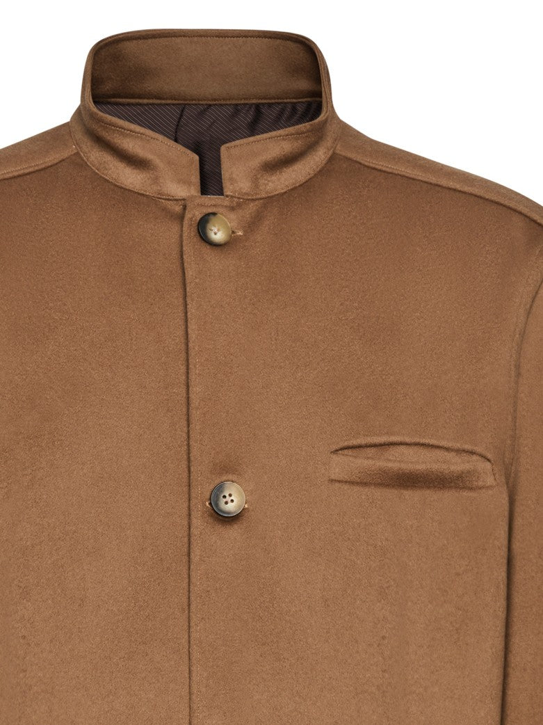 Franzese Collection Structured Beige Casual Jacket With Stand Collar
