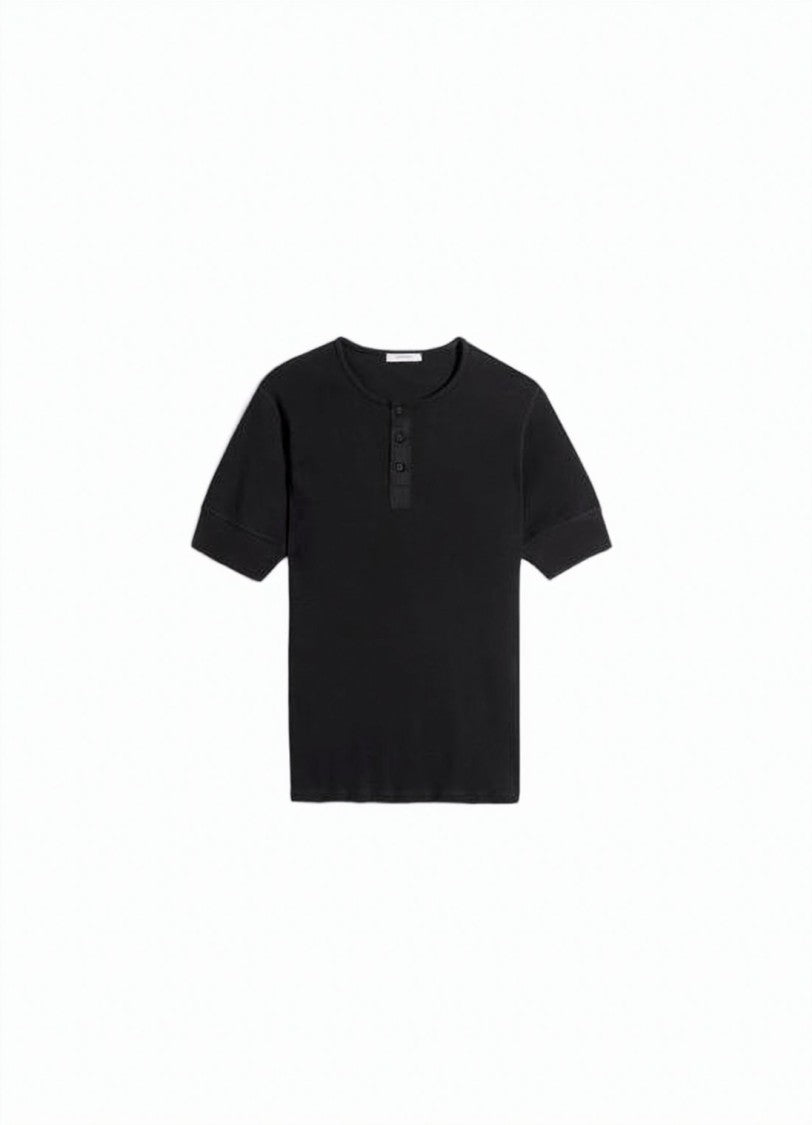 Lemaire Short-Sleeved Black Top With Buttoned Placket