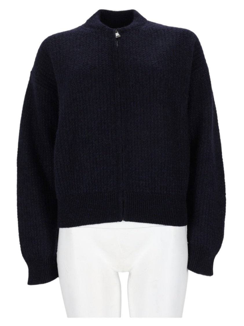 Fabiana Filippi Dark Blue Knitted Sweater With Ribbed Texture And Fitted Hem