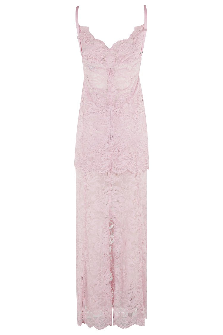 Rabanne Stretch Lace V-Neck Robe With Adjustable Straps