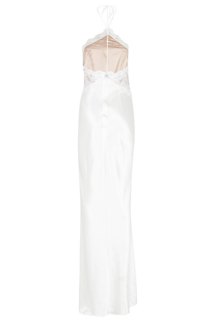 Retrofête Ivory Costanza Open-Back Lace-Trim Acetate Maxi Dress