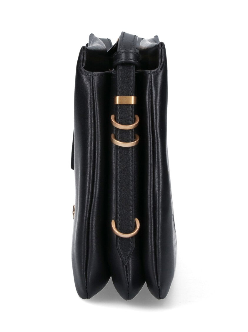 Pinko Structured Black Calfskin Triple Compartment Crossbody Bag