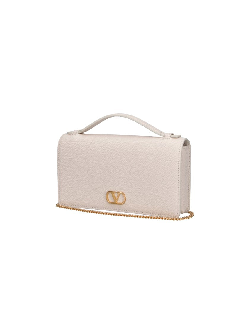 Valentino Garavani White Vlogo Signature Calfskin Gold Chain Wallet