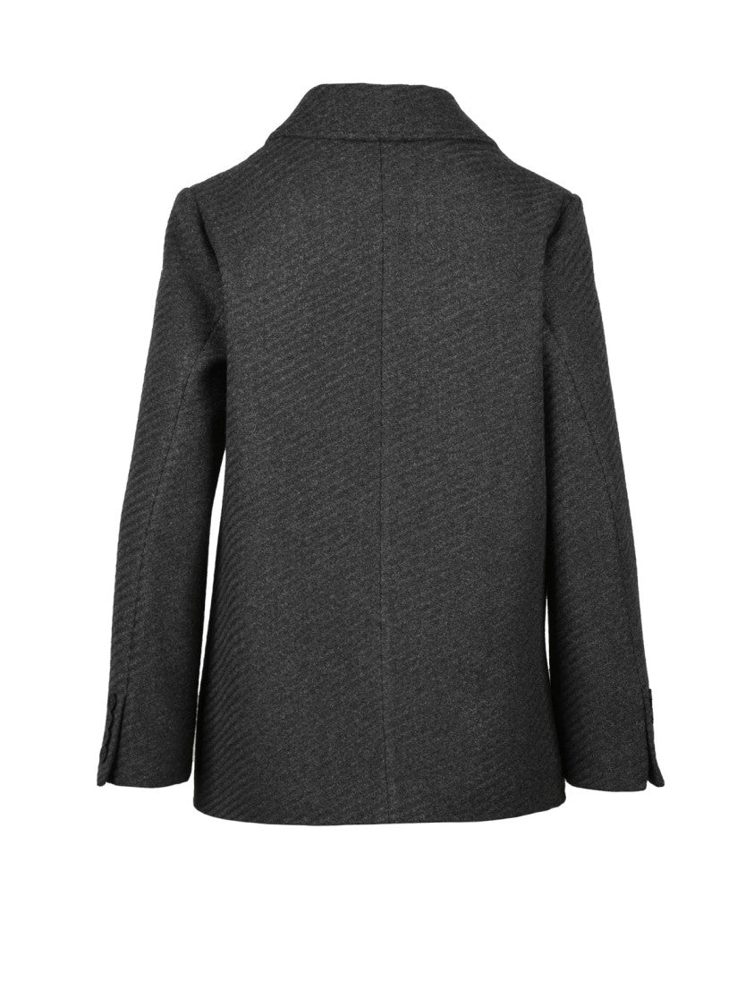 Lakore Dark Grey Double-Breasted Wool-Blend Short Coat