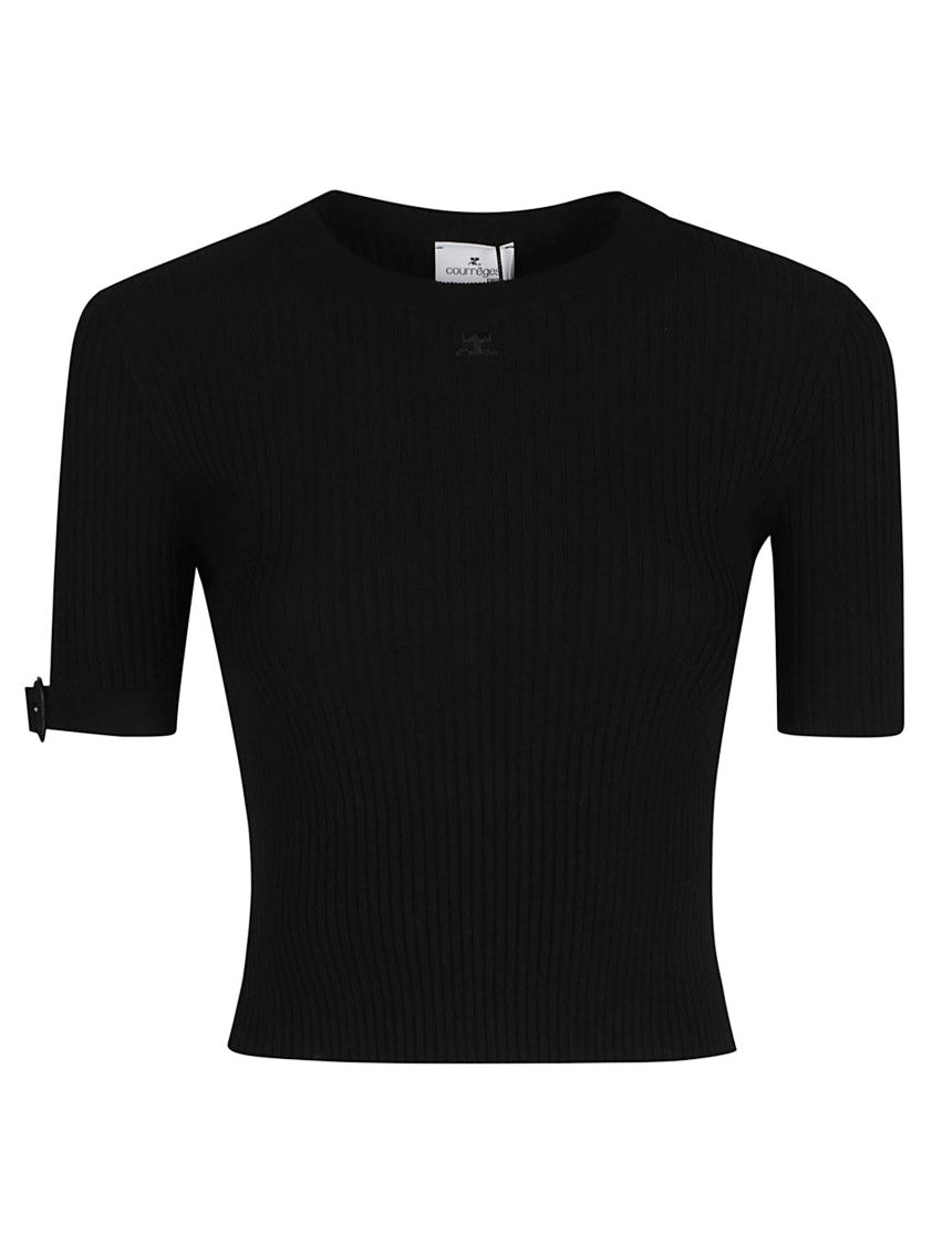 Courrèges Round Neck Ribbed Viscose-Blend Knit Top