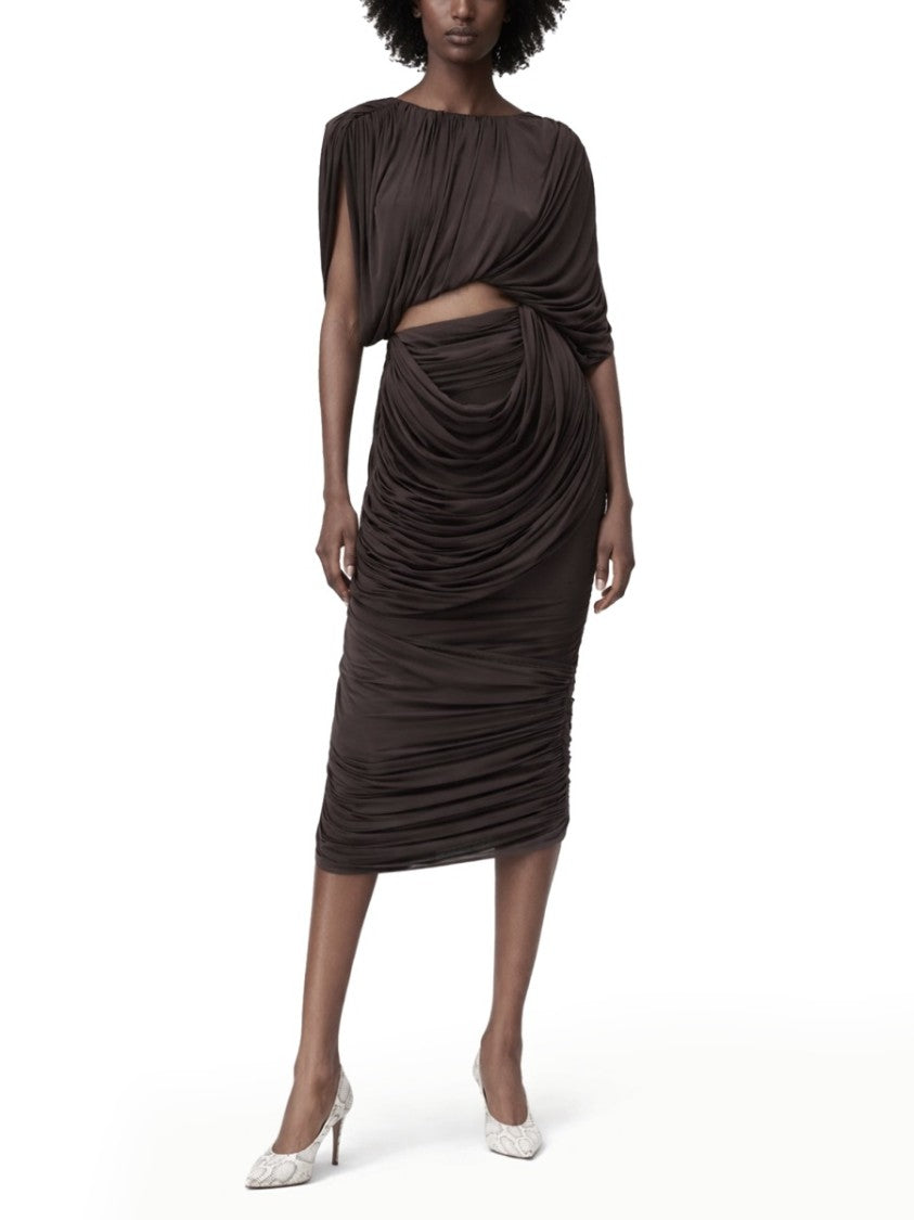 Magda Butrym Draped Ruched Smooth Cupro Midi Skirt
