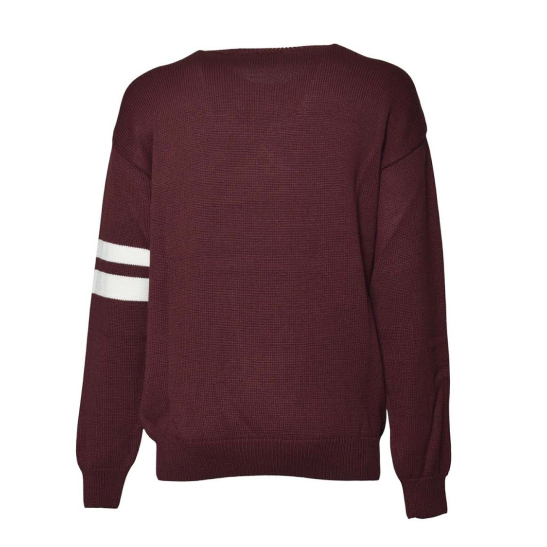 Gcds Bordeaux Knit Sweater With Navy Logo And Striped Sleeves
