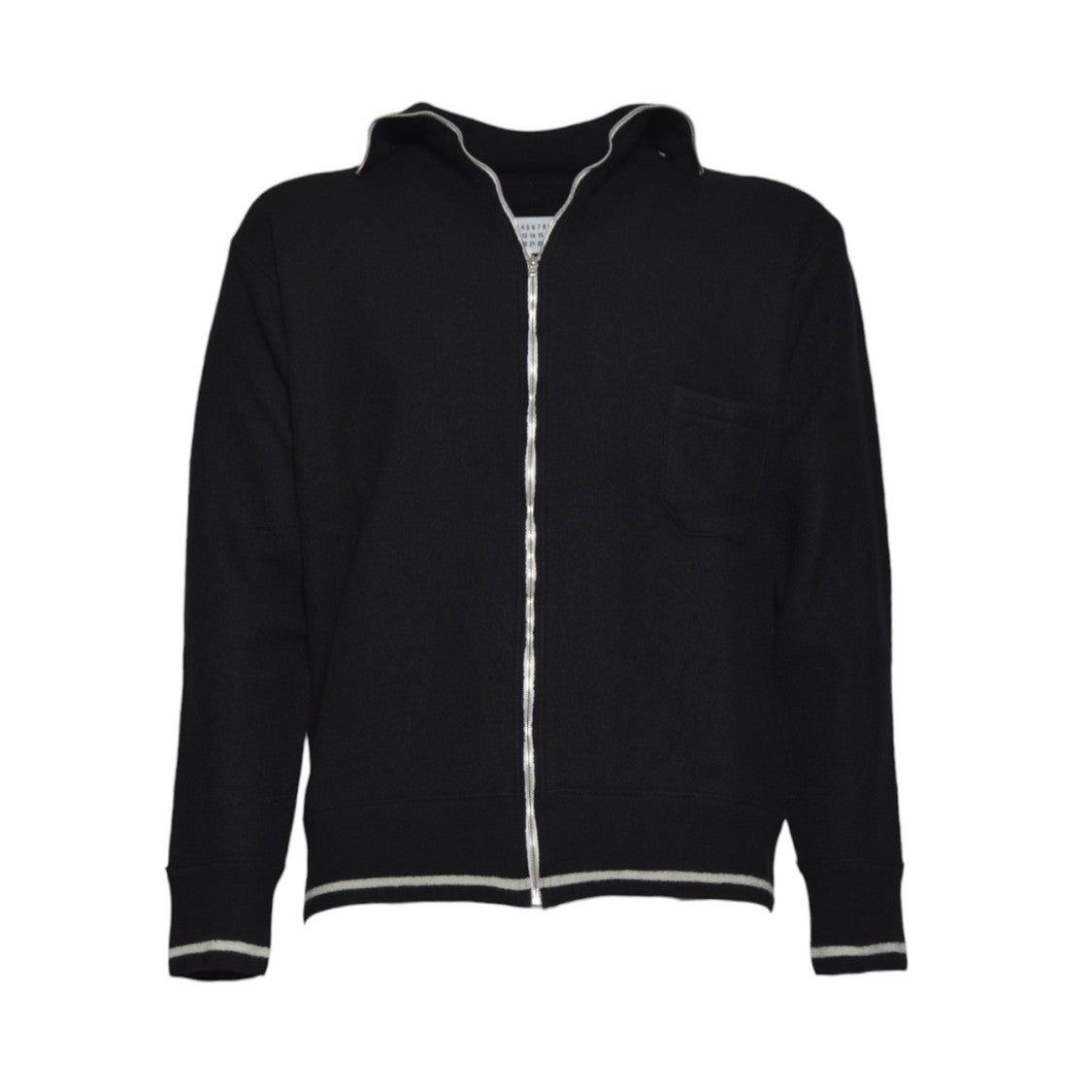 Maison Margiela Minimalist Black Wool Sweater With Front Zipper Closure