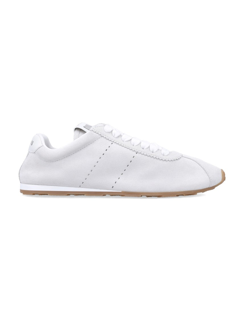 Miu Miu Plume White Sneakers With Suede Upper And Removable Insole
