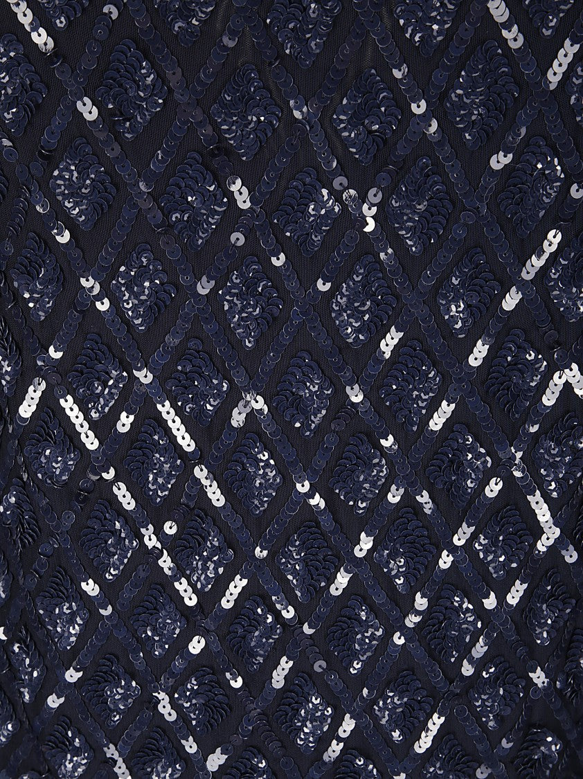 P.A.R.O.S.H. Sequined Blue Mini Dress With Round Neckline