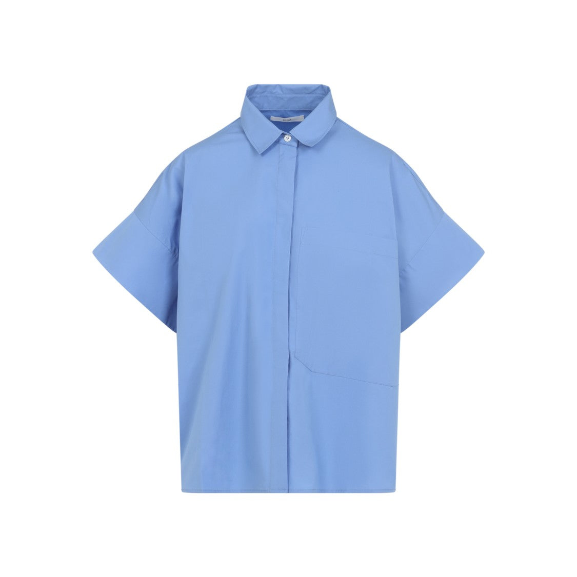 Co Loose-Fitting Blue Cotton Shirt With Classic Collar And Concealed Button Placket