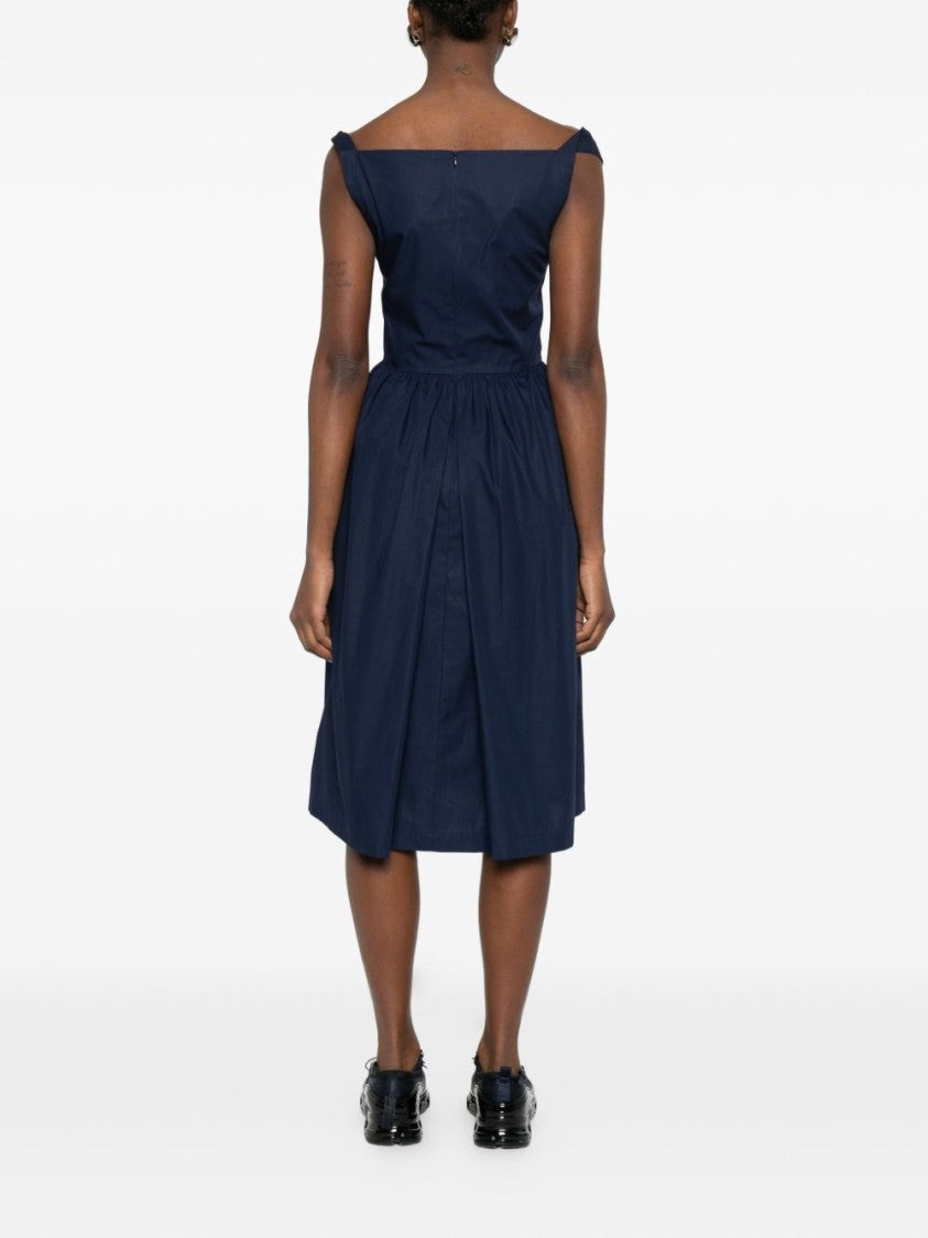 Vivienne Westwood Draped Neckline Blue Midi Dress With Structured Bodice