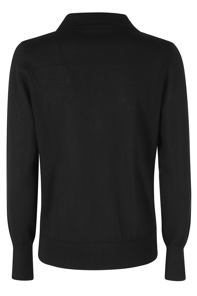 Seventy Classic Black Polo Sweater With Ribbed Trim