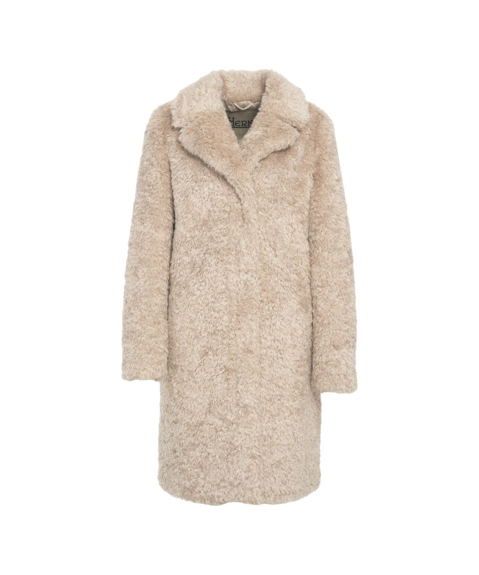 Herno Knee-Length Faux Fur Coat With Classic Collar And Plush Texture