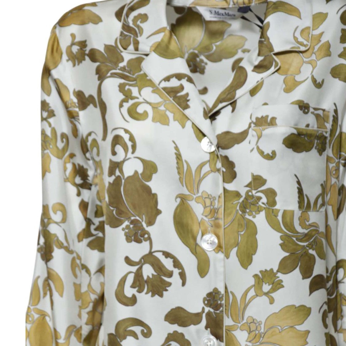 Max Mara Alan Pajama Shirt In Gold Printed Silk