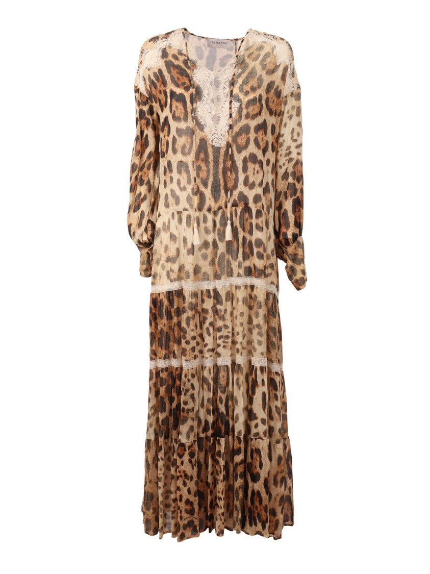 Ermanno Scervino Leopard Print Lace Maxi Dress