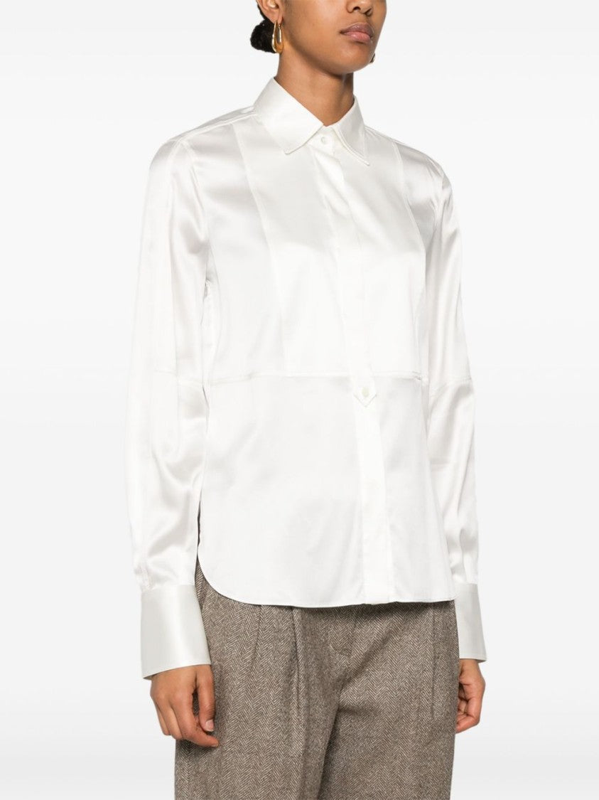 Brunello Cucinelli Satin-Finish White Shirt With Pointed Collar And Concealed Placket