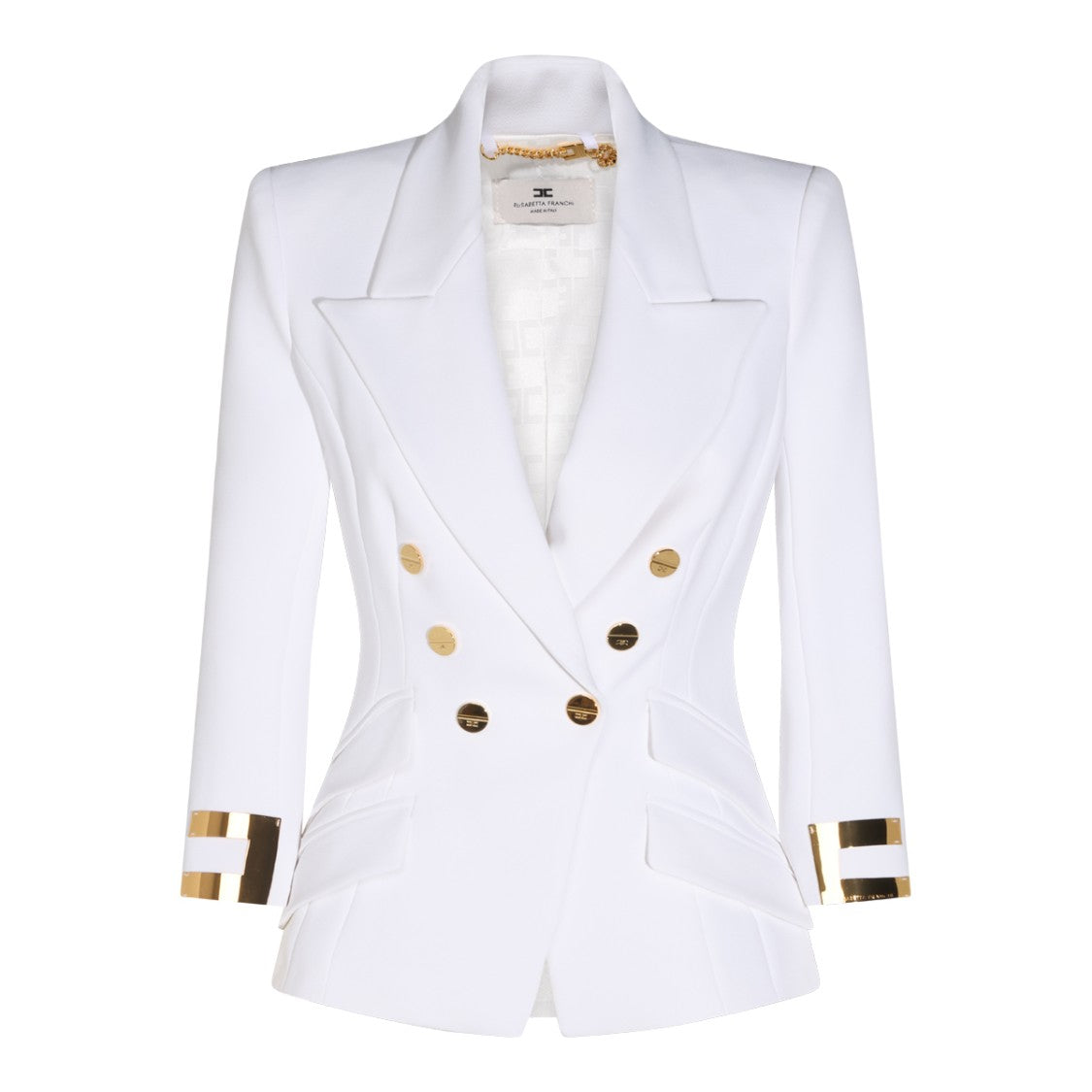 Elisabetta Franchi Ivory Tailored Blazer With Gold-Tone Embellishments