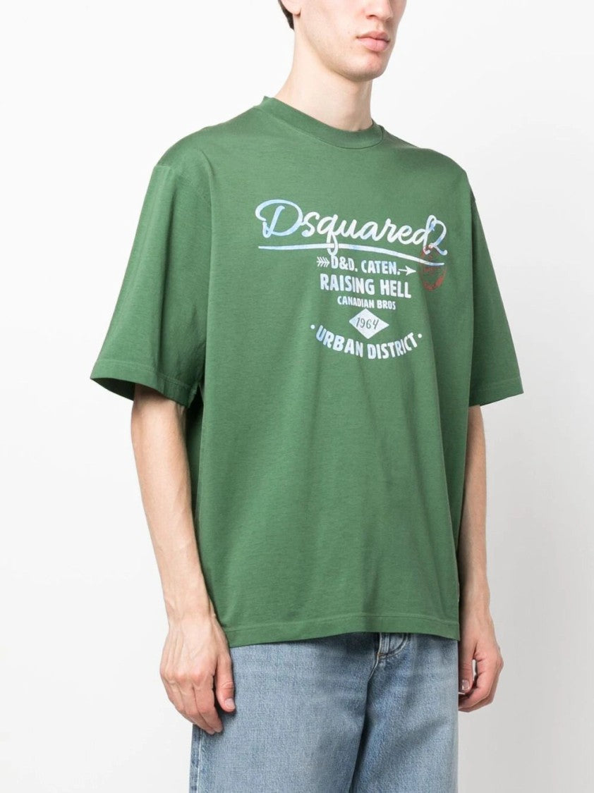 Dsquared2 Logo-Print Green Cotton T-Shirt