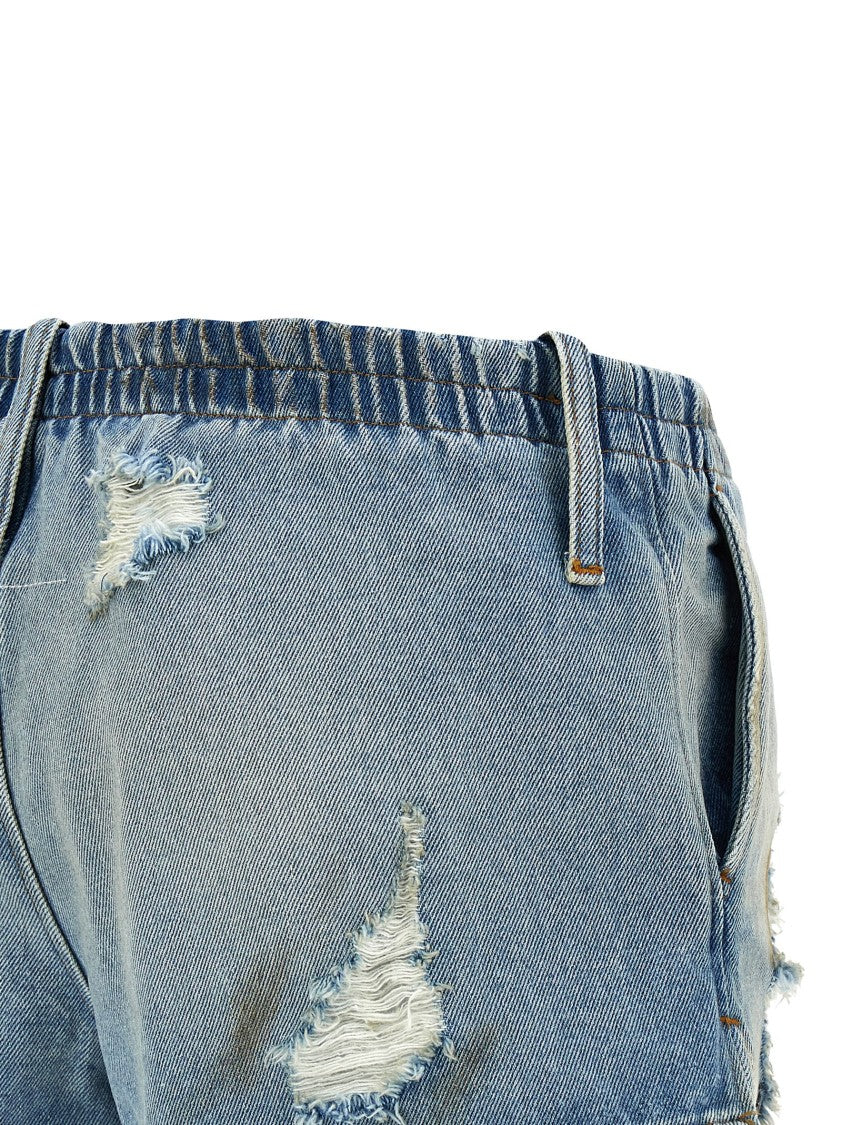 Mm6 By Maison Margiela Used-Effect Cotton Denim Shorts With Elastic Waistband