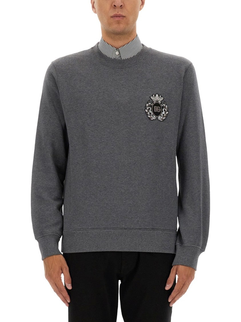 Dolce & Gabbana Long-Sleeve Cotton Jersey With Embroidered Crest