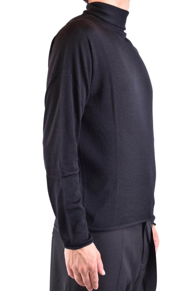 Isabel Benenato High Turtleneck Black Wool Sweater With Design
