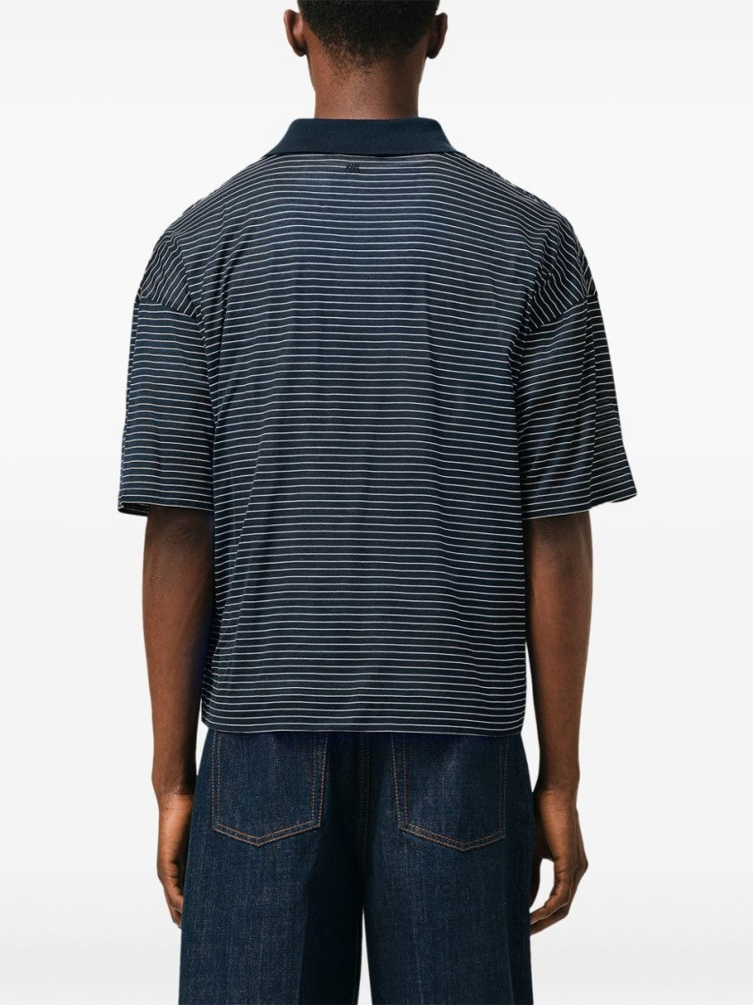 Ami Paris Blue Striped Cotton Polo Shirt