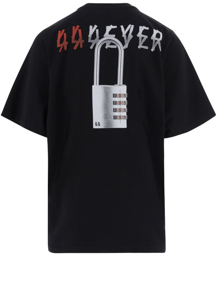 44 Label Group Black Contrast Logo Print Cotton T-Shirt