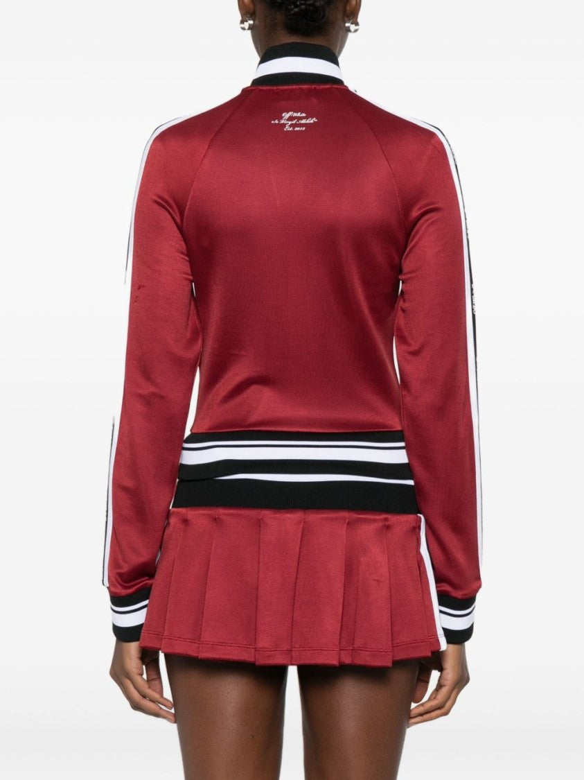 Off-White Cropped Red Jacket With Striped Accents