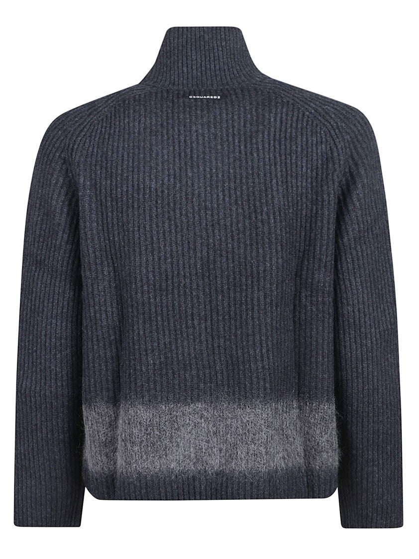 Dsquared2 Cropped Zipped Wool Blend Cardigan