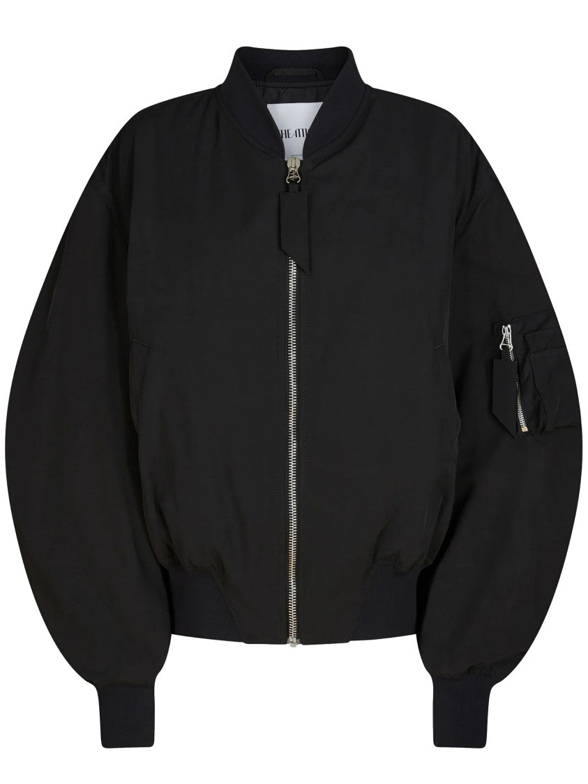 The Attico Black Bomber Cropped Balloon-Sleeve Jacket