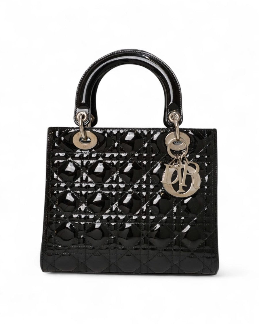 Dior Lady Medium Vintage Cannage Shiny Black