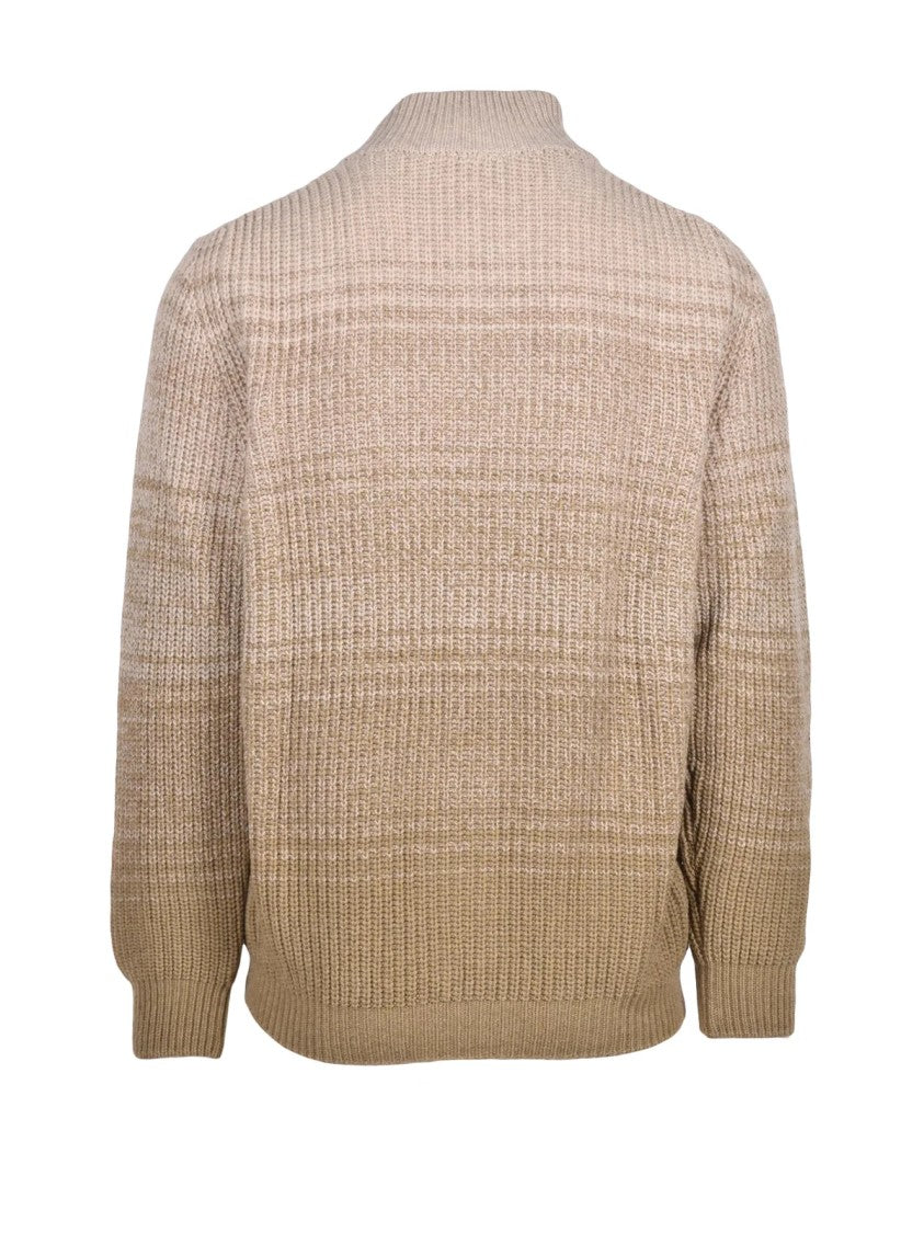 Cashmere Company P. Ribbed Zip-Up Cardigan With High Collar And Gradient Texture