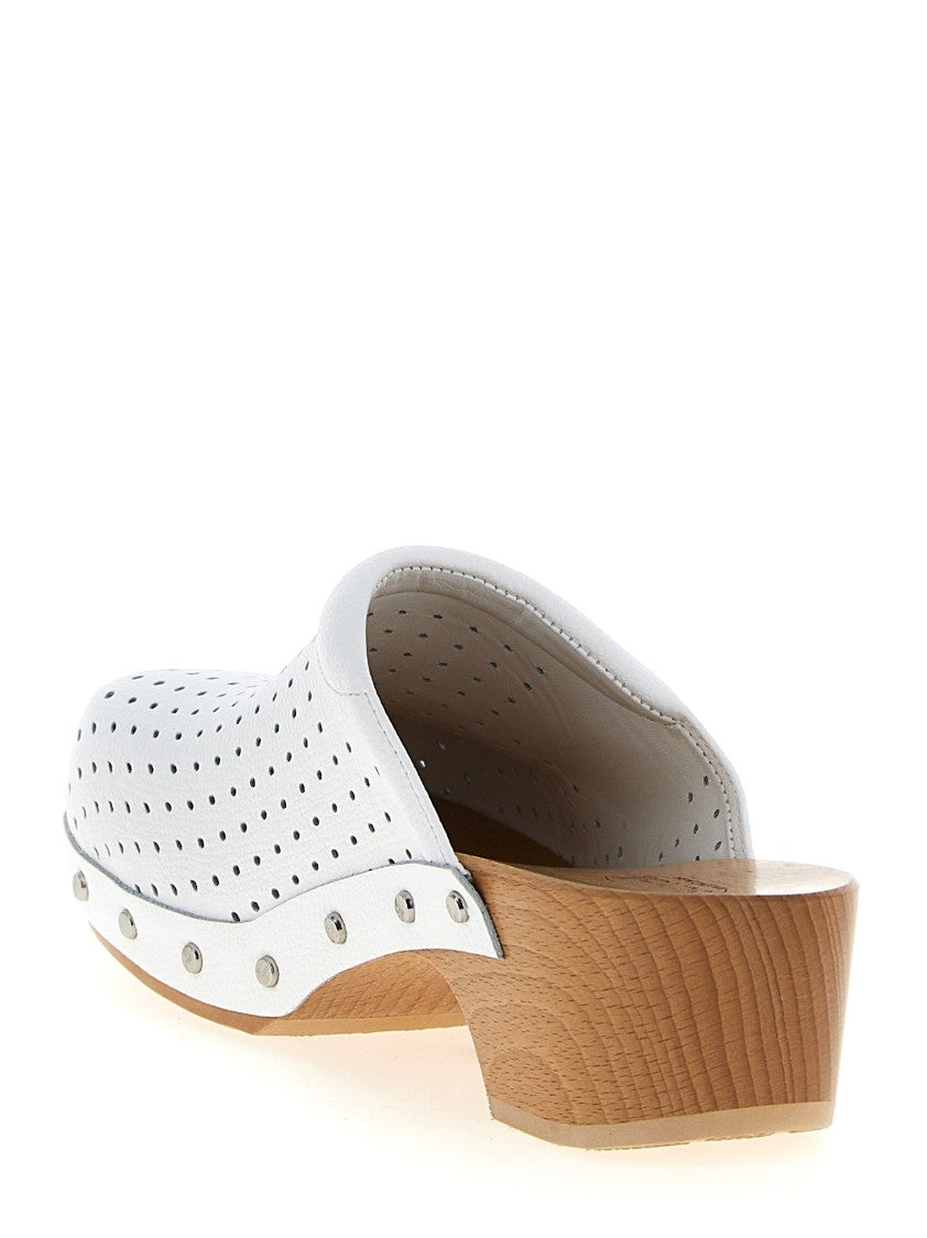 Balenciaga Perforated Calfskin Sabots With Wooden Sole